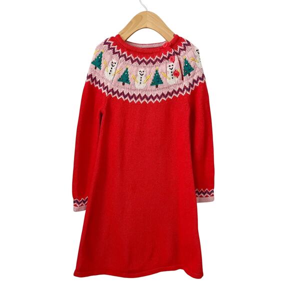 Mini Boden Snowman Knit Sweater Dress - Red - 5/6 - Picture 1 of 7